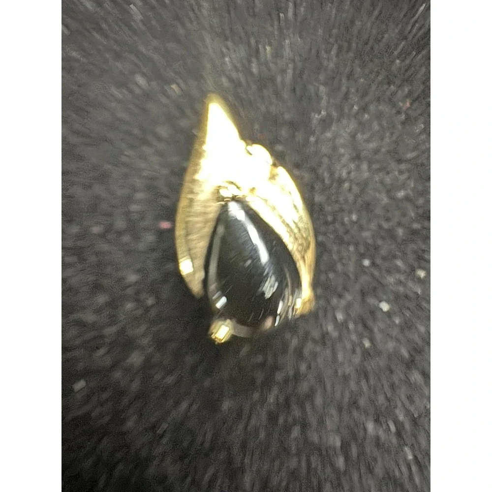 Gold Toned CZ Accent Teardrop Black Stone Charm Pendant